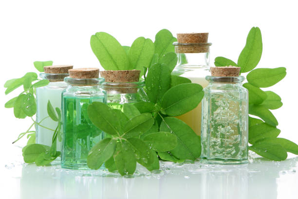 istock Bathroom products composition with green leaves 157181007
