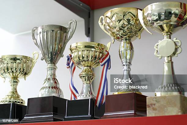 Group Of Trophies Stock Photo - Download Image Now - Trophy - Award, Sport, Shelf