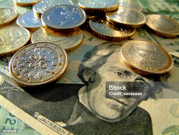 Euros And Us Dollars Stock Photo - Download Image Now - One Euro Coin, European Union Currency, Dollar Sign