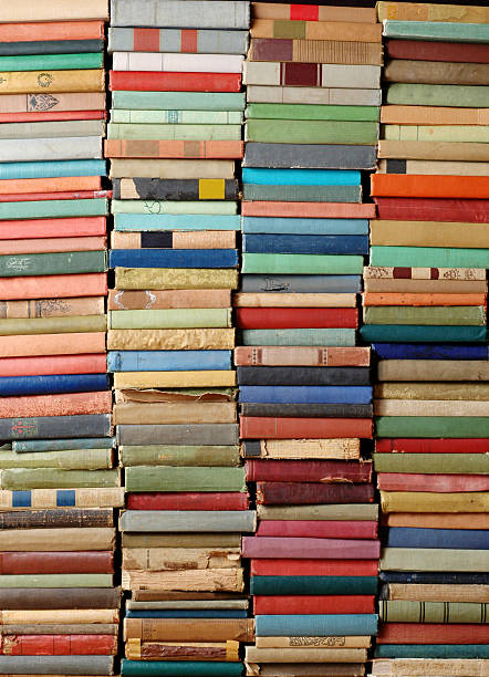 Wall of Antique Books stock photo