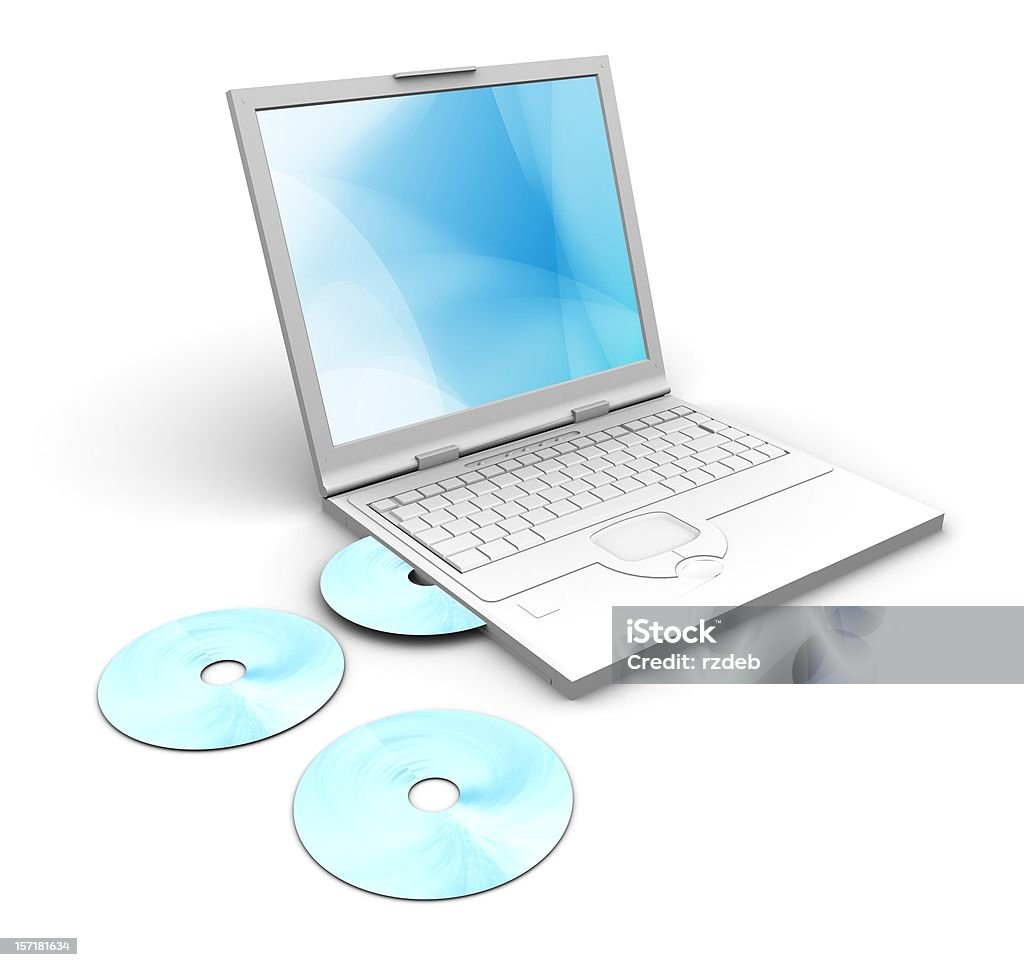 Branco e azul discos de cd Portátil - Royalty-free Aberto Foto de stock