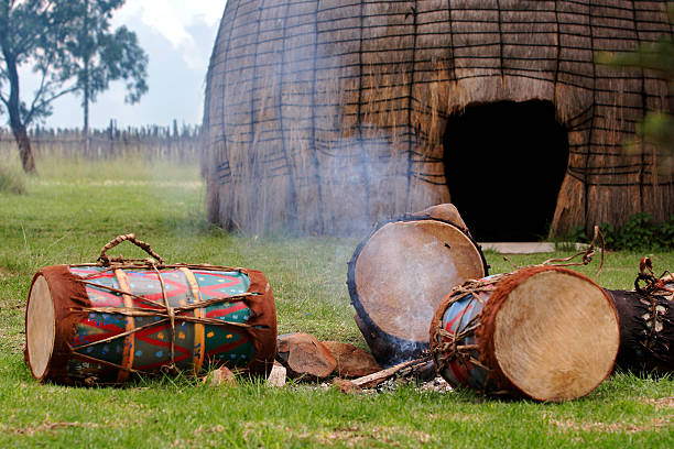Zulu Hut n Drums stock photo