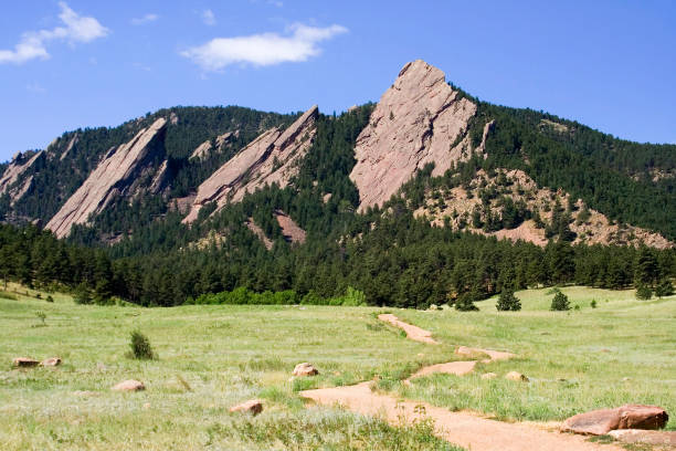 Flatirons in the Foothills  single lane road footpath dirt road panoramic stock pictures, royalty-free photos & images