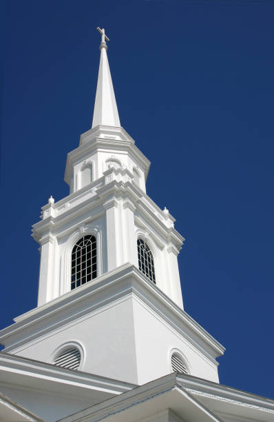 istock Close up of a white church steeple 157182053