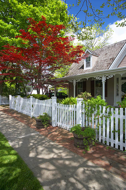 shady часть street - front door residential district colonial style construction стоковые фото и изображения