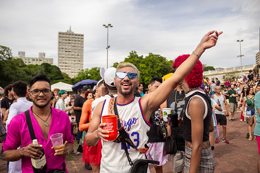 Goiania, Goias, Brazil – June 25, 2023: Happy people dancing and enjoying the Gay Pride Parade in Goiania.