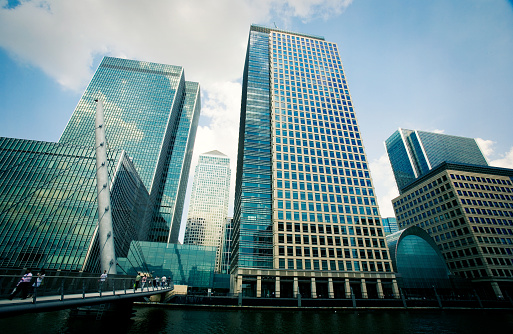 The modern architecture of the Docklands area of London.