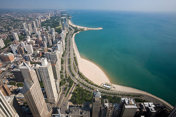 Aerial View. Chicago Gold Coast  lake shore drive chicago stock pictures, royalty-free photos & images