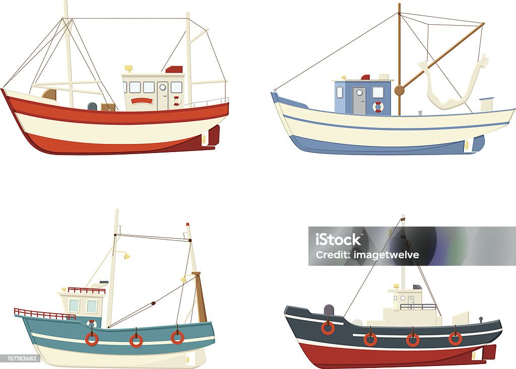 Barcos de pesca - arte vectorial de Arrastrero libre de derechos