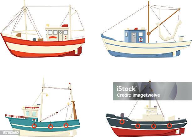 Bateaux De Pêche Vecteurs libres de droits et plus d'images vectorielles de Chalutier - Chalutier, Affaires, Bleu