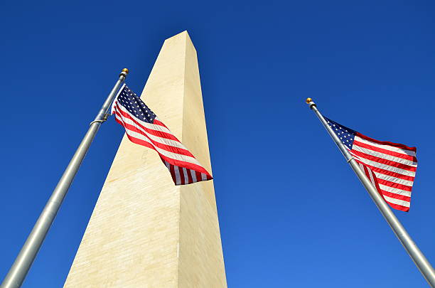 istock Washington Monument with United States flags 157184312