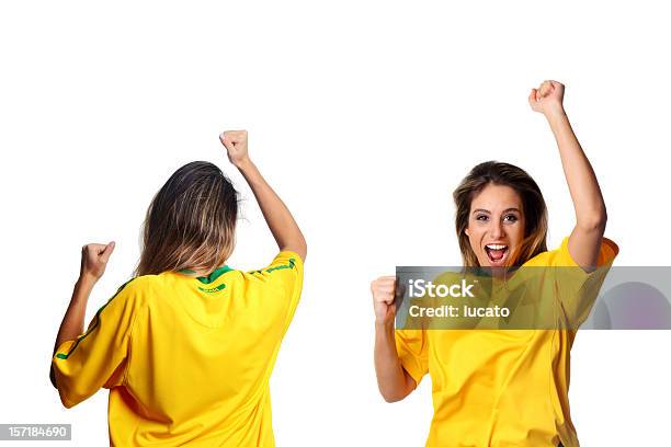 Front And Back View Of A Brazilian Fan Stock Photo - Download Image Now - Fan - Enthusiast, Soccer, Rear View