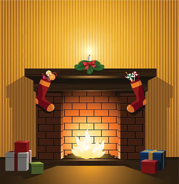 Vector illustration of Christmas fireplace