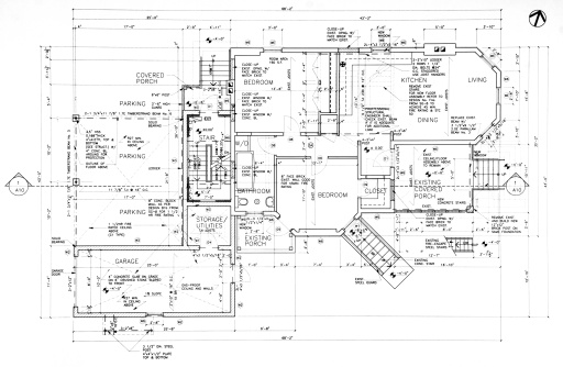 This is a picture of a set of blueprints (architectural drawings) the main floor of a house. Mode images like this can be found in my blueprints lightbox. 