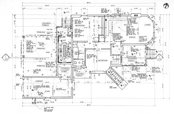 Architectural - 27 This is a picture of a set of blueprints (architectural drawings) the main floor of a house. Mode images like this can be found in my blueprints lightbox.  blueprint stock pictures, royalty-free photos & images