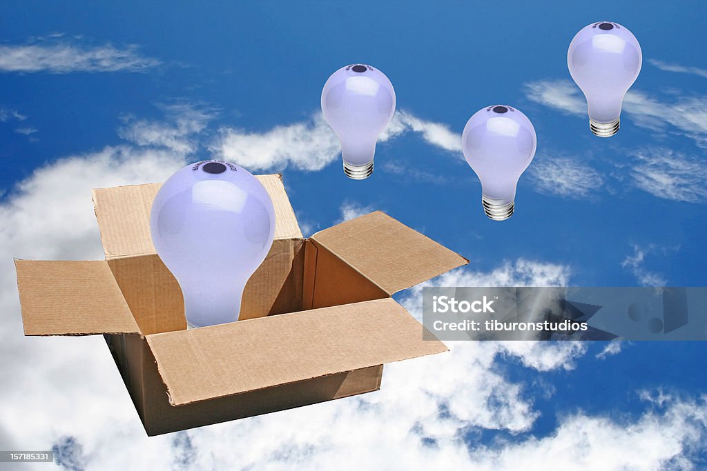 브레인스토밍 컨셉입니다, lightbulbs in the sky - 로열티 프리 4가지 개체 스톡 사진