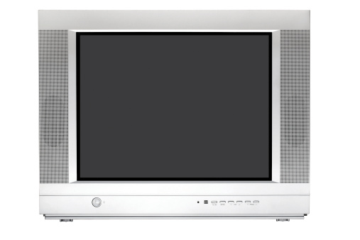 Modern CRT television set with flat screen 4:3. Isolated on white.