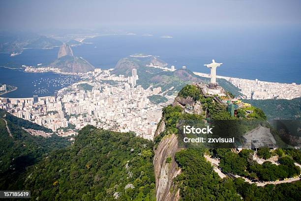Аэрофотоснимок Риодежанейро — стоковые фотографии и другие картинки Рио-де-Жанейро - Рио-де-Жанейро, Бразилия, Статуя Христа-Искупителя