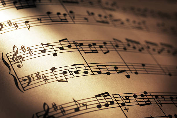 Sheet Music Close-up shot of sheet music in sepia tone. sheet music photos stock pictures, royalty-free photos & images