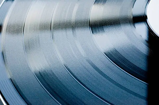 Close-up of a record on a turntable.  