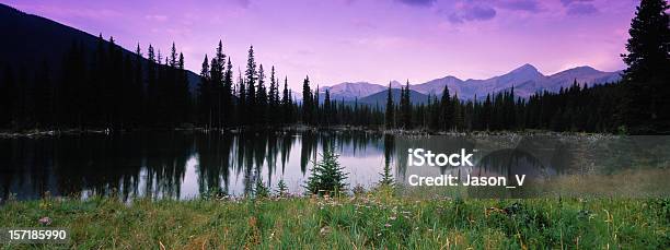 Rocky Mountain Riflessioni Con Prato Di Campo - Fotografie stock e altre immagini di Acqua - Acqua, Alberta, Ambientazione esterna