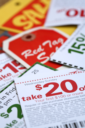 Coupons shallow focus on front coupon.