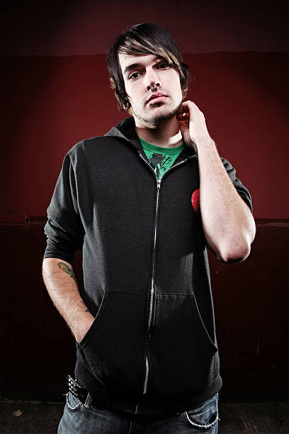 istock Scene Male in Black Hoodie Sweatshirt. 157186605