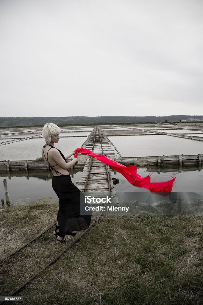 Красный шарф in the wind - Стоковые фото Вертикальный роялти-фри