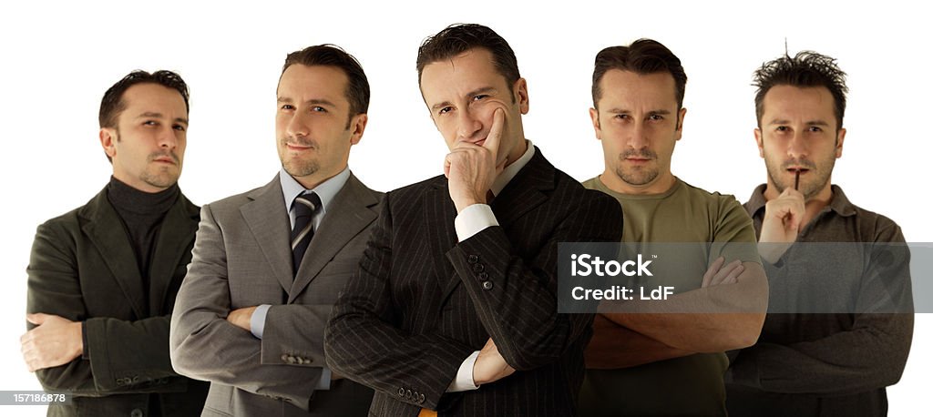 One man Company Team of five. Same model. Multiple Image Stock Photo