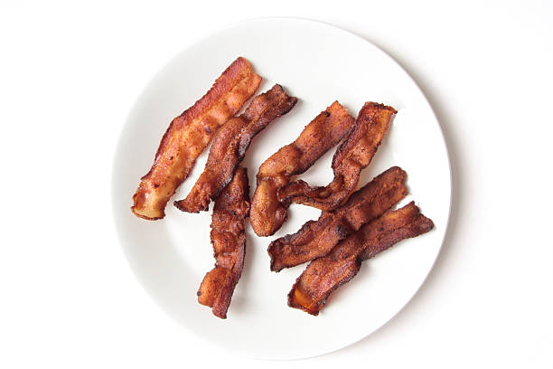 크리스피 프라이드 베이컨 스트립 (barrier strips - bacon isolated portion pork 뉴스 사진 이미지
