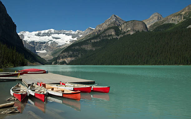 istock Lake Louise with Canoes 157187188