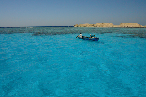 Traditional fishing boat next to Giftun, Hurghada, Red Sea, Egypt. 