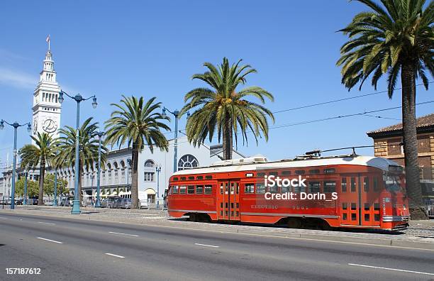 San Francisco Ferry Building And Trolley Stock Photo - Download Image Now - Cable Car, Fisherman's Wharf - San Francisco, Commercial Dock