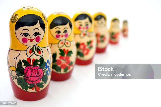 Russian Toys In Line Stock Photo - Download Image Now - Russian Nesting Doll, White Background, Color Image