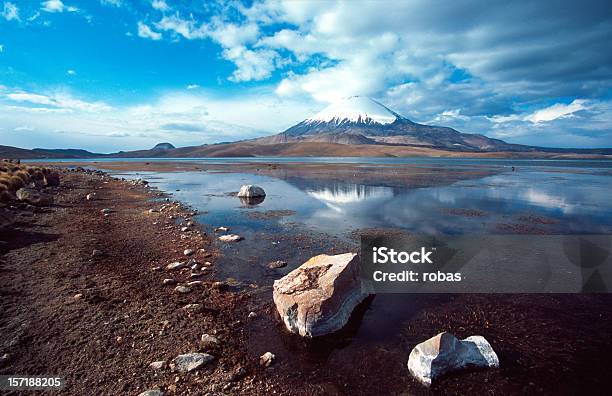 Vulcano Parinacota Con Mirroring A Lake - Fotografie stock e altre immagini di Acqua - Acqua, Ambientazione esterna, Atacama