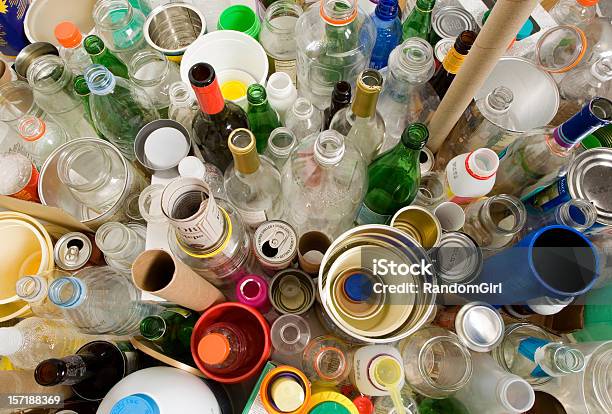 Recycle Reuse Reduce Stock Photo - Download Image Now - Drinking Glass, Aluminum, Plastic