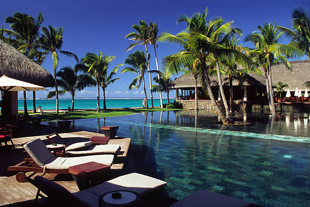 Mauritius pool and beach stock photo