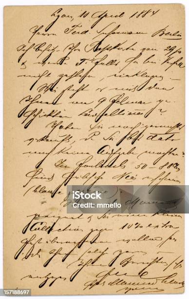 Antique French Letter Handwriting Old Postcard Stock Photo - Download Image Now - Handwriting, Old-fashioned, Retro Style