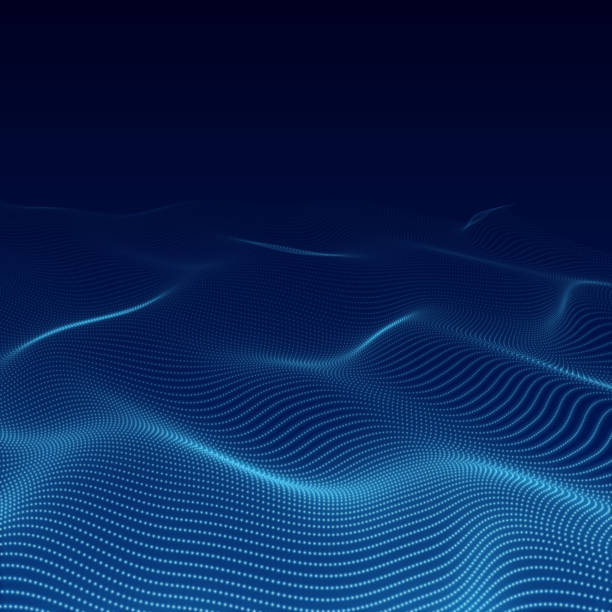 Waves formed by glowing dots in 3D vector art illustration