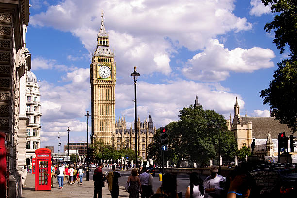 Photo of London street scene with Big Ben in the background.