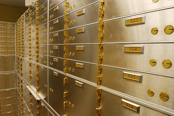A vault of safe deposit boxes
