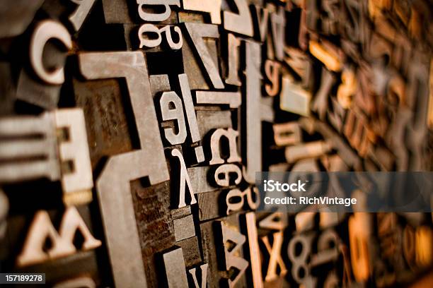 Wood Type Mixture Stock Photo - Download Image Now - Alphabet, Antique, Block Shape