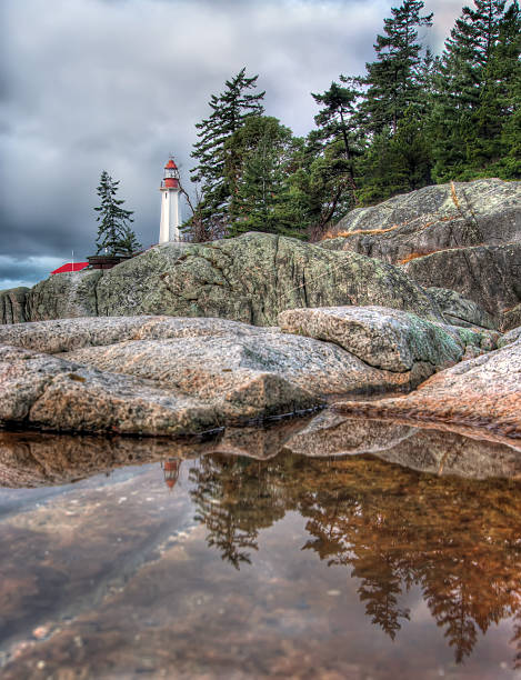 Lighthouse Reflection in Small Tidal Pool stock photo