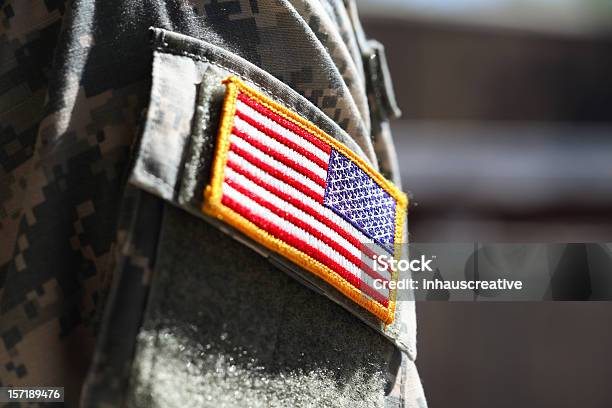 Military Soldiers American Flag Arm Patch Stock Photo - Download Image Now - USA, American Culture, Army