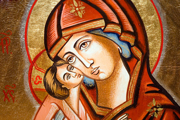 Icon - Madonna with child Madonna with child. Horizontal Shot. virgin mary stock pictures, royalty-free photos & images