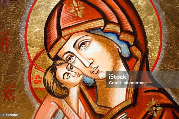 Iconmadonna Com Criança - Fotografias de stock e mais imagens de Virgem Maria - Virgem Maria, Jesus Cristo, Vermelho
