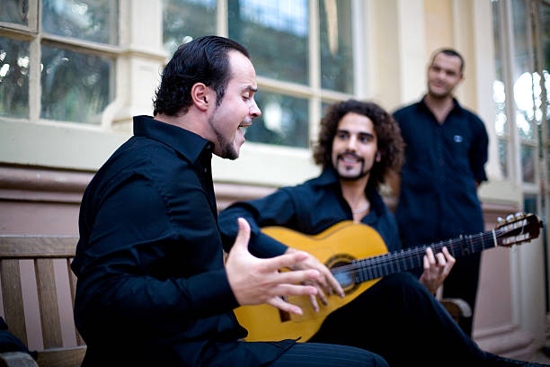 flamenco de la pasión - guitar playing music human face fotografías e imágenes de stock