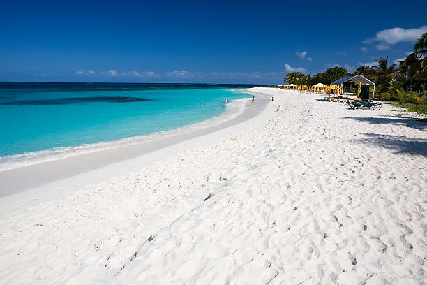 Turquoise and blue colors of the Caribbean sea and a piece of the rocky coastline.