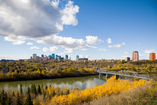 The skyline of Edmonton, Alberta, Canada - looking west from Forest Heights towards the downtown area.