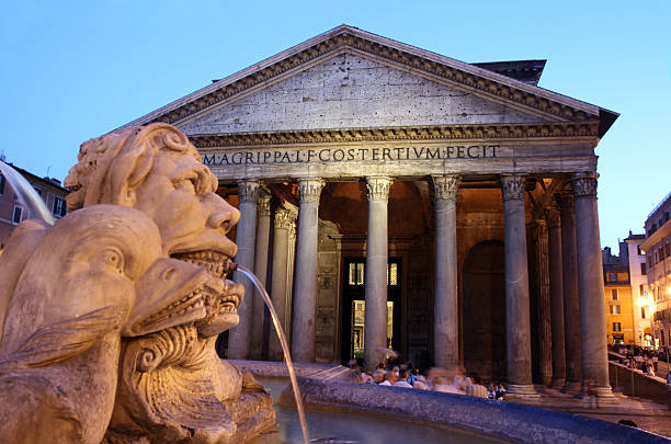 panteón en la noche, roma, italia - ancient rome rome fountain pantheon rome fotografías e imágenes de stock